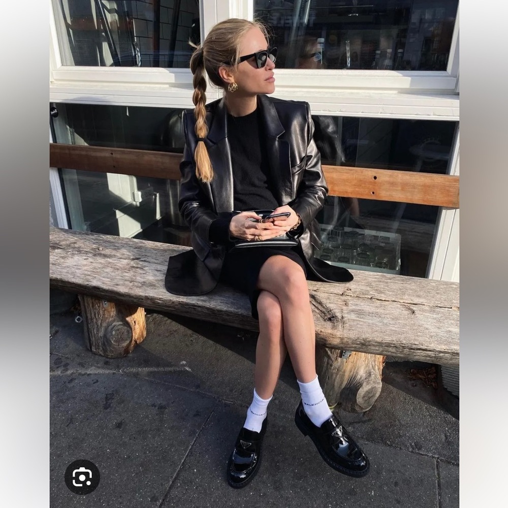 PRADA Authentic Loeffler black leather slides slippers chunky 38 8 7.5